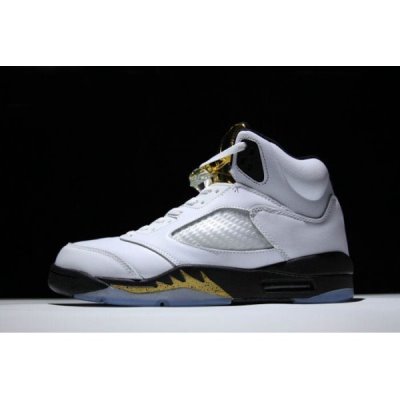 Nike Air Jordan 5 Retro Beyaz / Siyah / Metal Altın Basketbol Ayakkabısı Türkiye - FS67J1M5